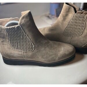 Earthies 10B Womens Brown Leather Madrid  Taupe Ankle Suede Booties Zip Boots